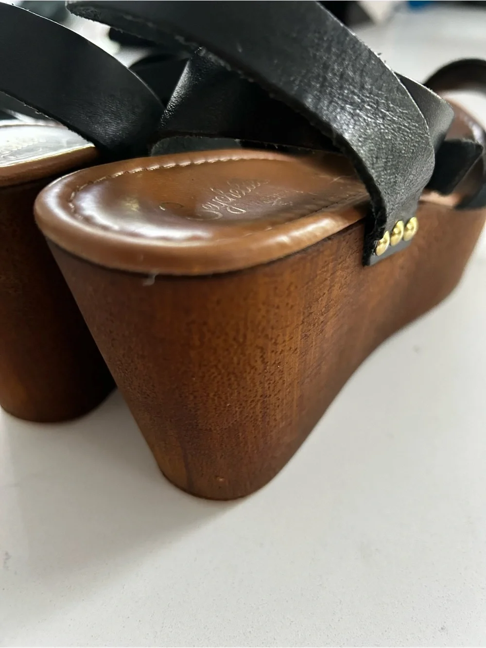 Seychelles black platform sandal heels leather suede size 8.5